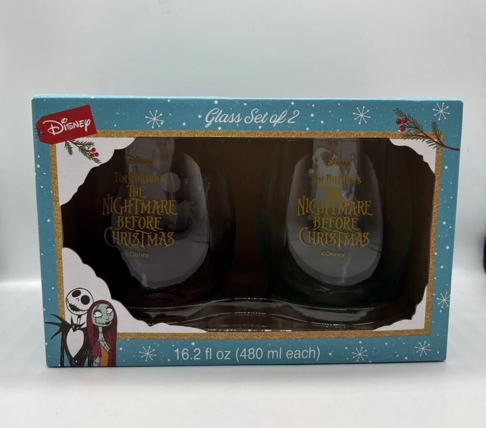 NIB Disney NBC Jack & Sally Glass Set of 2 • 16.2 oz Stemless Tumblers